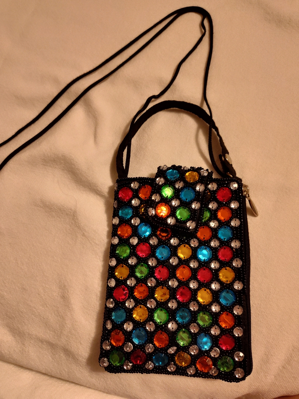 Beaded Multicolor Mini Crossbody Bag - Sparkling Accent